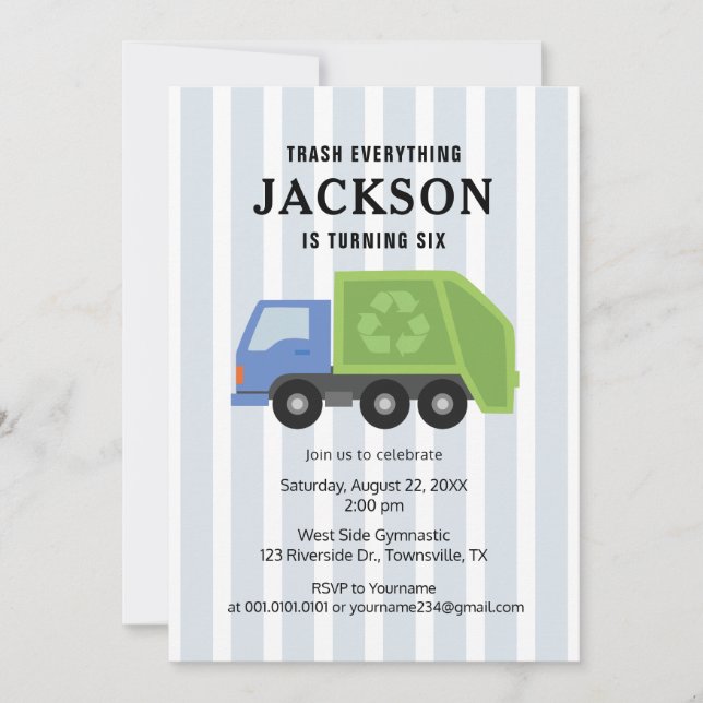 Invitation à une fête d'anniversaire de camion à o (Devant)
