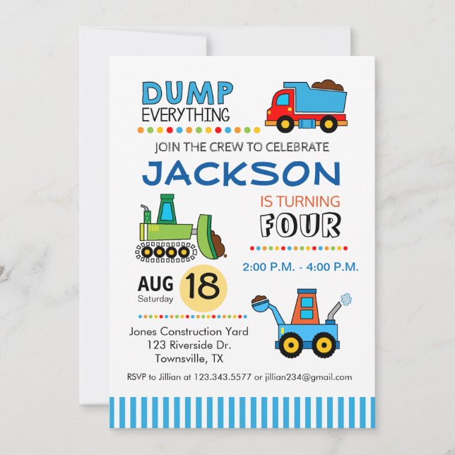 Invitation à une fête d'anniversaire de camions de (Devant)