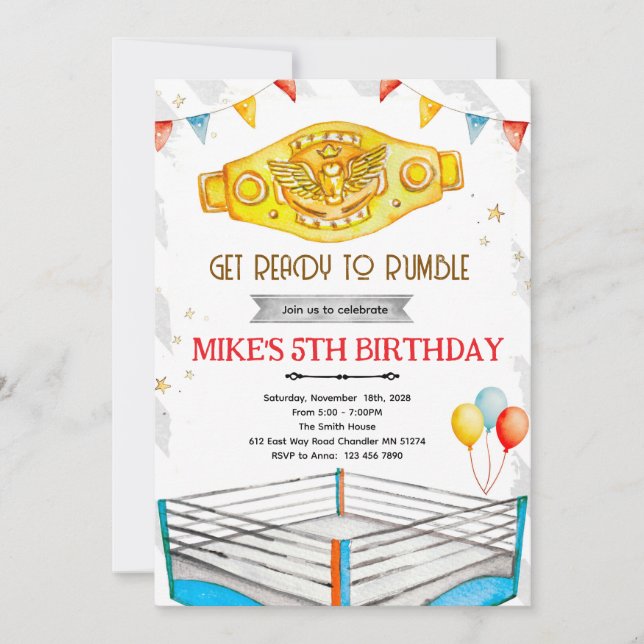 Invitation à une fête d'anniversaire de catch (Devant)