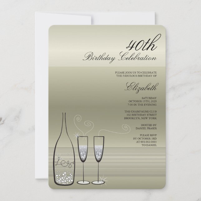 Invitation à une fête d'anniversaire de champagne  (Devant)