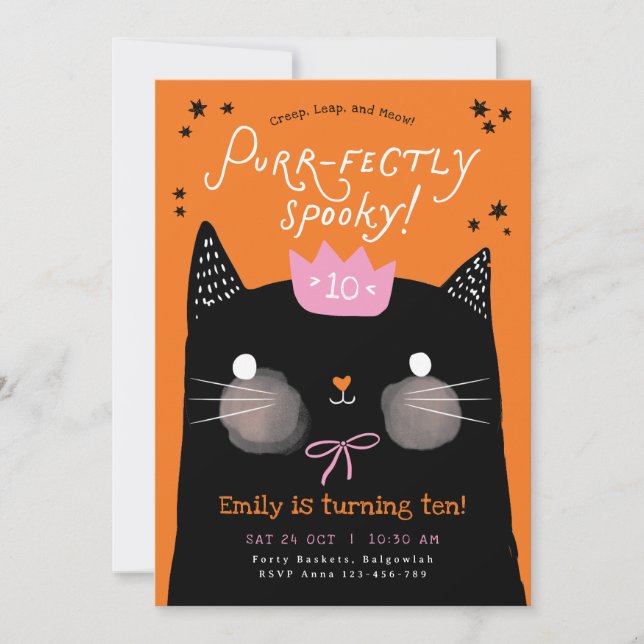 Invitation à une fête d'anniversaire de chat, fête (Devant)