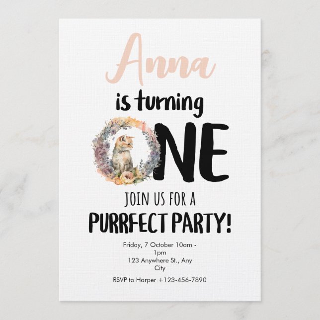 Invitation à une fête d'anniversaire de chat parfa (Devant)
