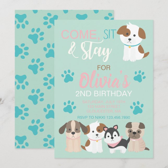Invitation à une fête d'anniversaire de chiot (Devant / Derrière)