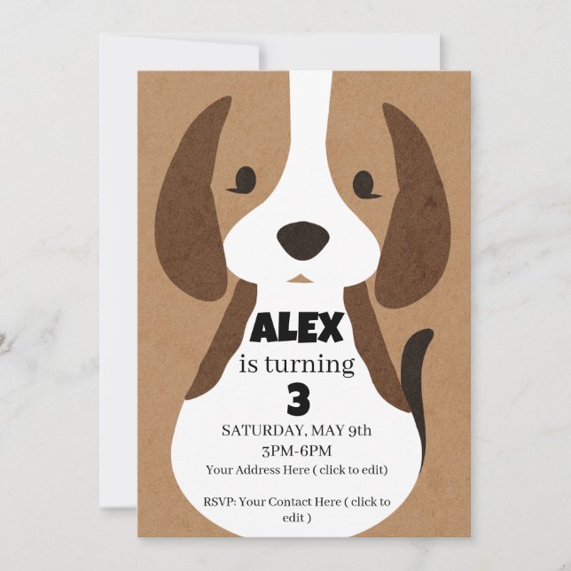Invitation à une fête d'anniversaire de chiot Garç (Devant)