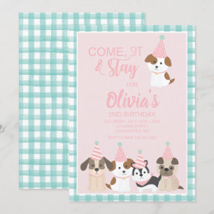 Invitation à une fête d'anniversaire de chiot rose