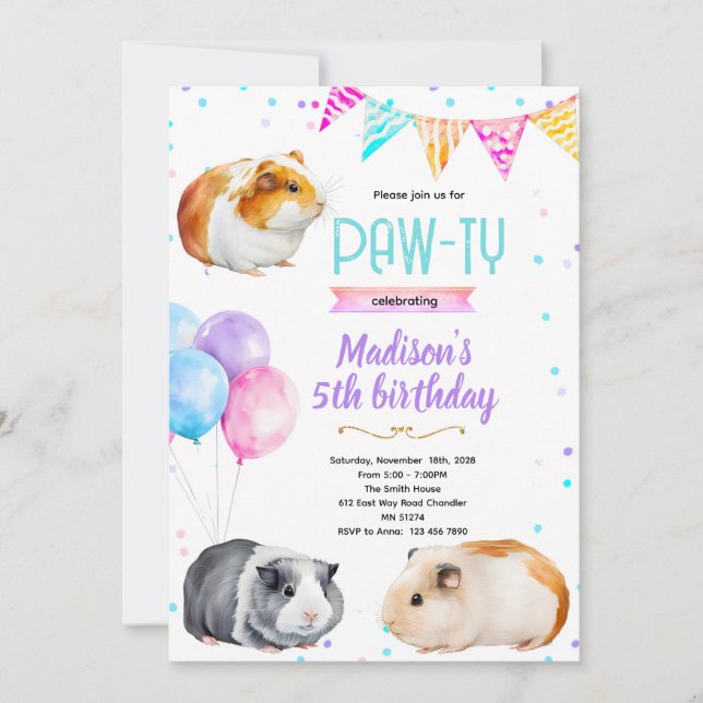 Invitation à une fête d'anniversaire de cochon d'I (Devant)
