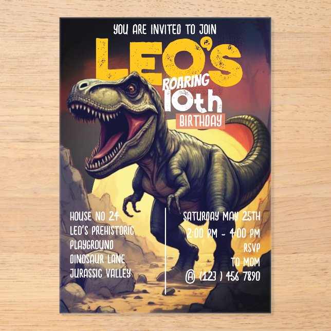 Invitation à une fête d'anniversaire de dinosaure  (Recto)