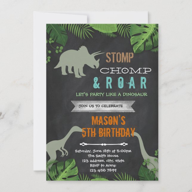 Invitation à une fête d'anniversaire de dinosaure (Devant)
