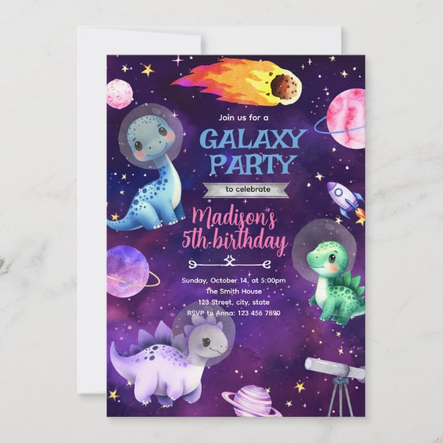 Invitation à une fête d'anniversaire de dinosaure  (Devant)