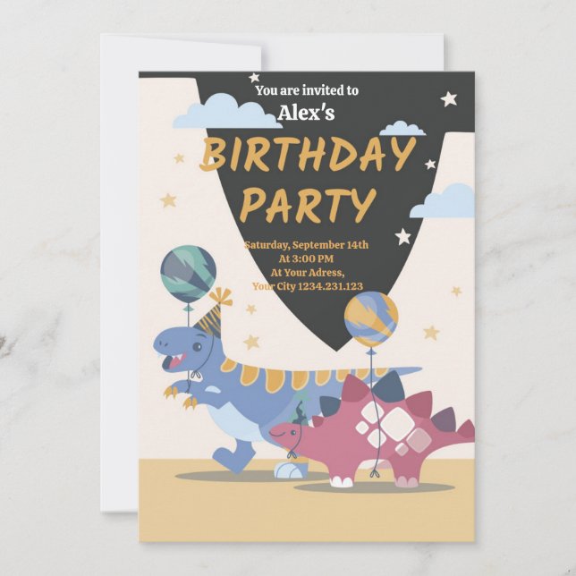 Invitation à une fête d'anniversaire de dinosaure  (Devant)