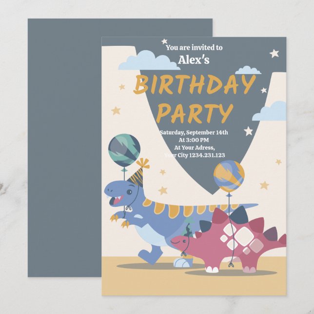 Invitation à une fête d'anniversaire de dinosaure  (Devant / Derrière)