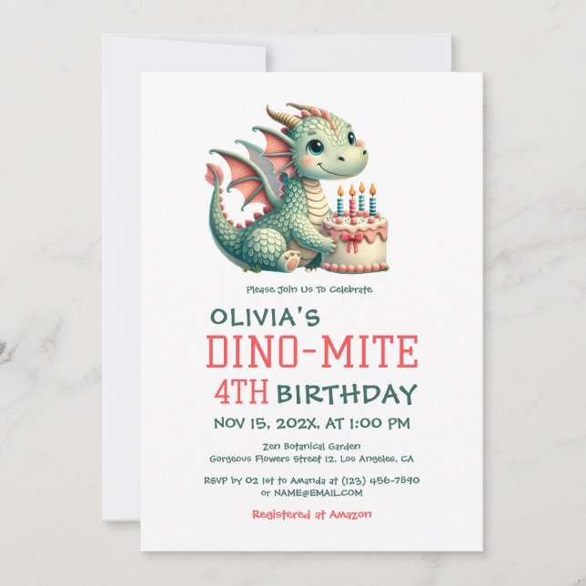 Invitation à une fête d'anniversaire de dinosaure  (Devant)