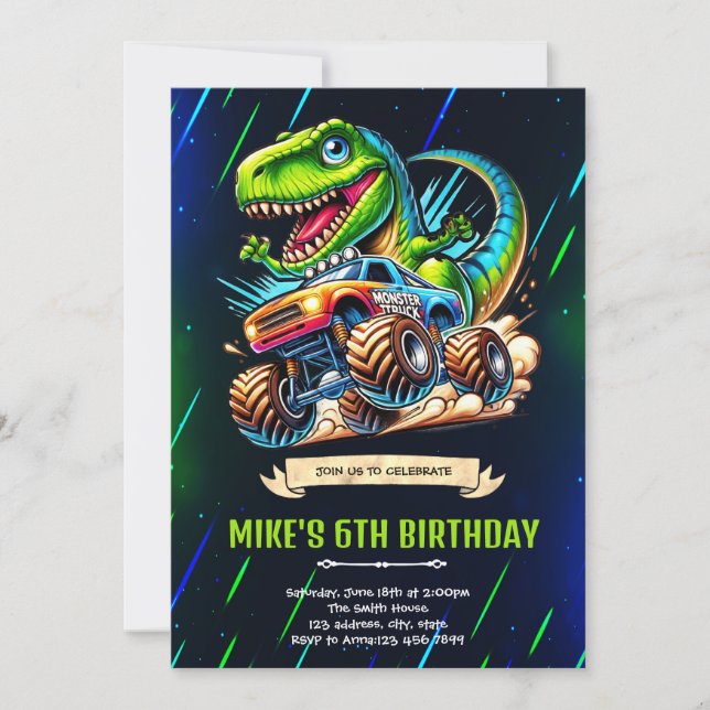 Invitation à une fête d'anniversaire de dinosaure  (Devant)