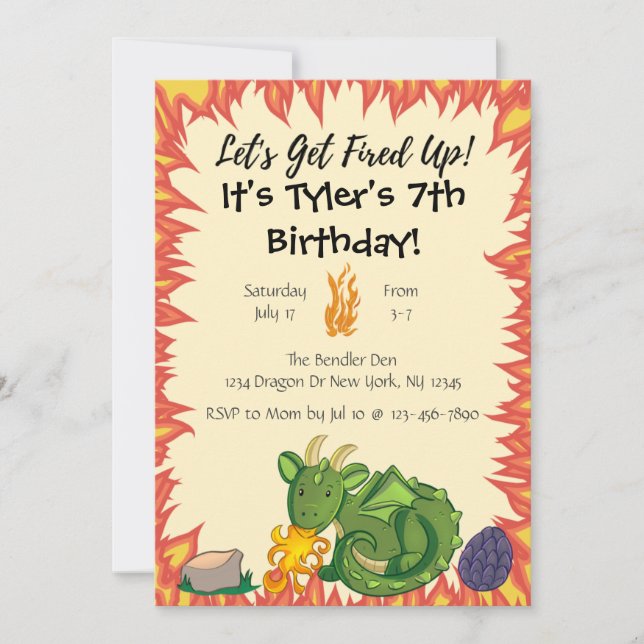 Invitation à une fête d'anniversaire de dragon (Devant)