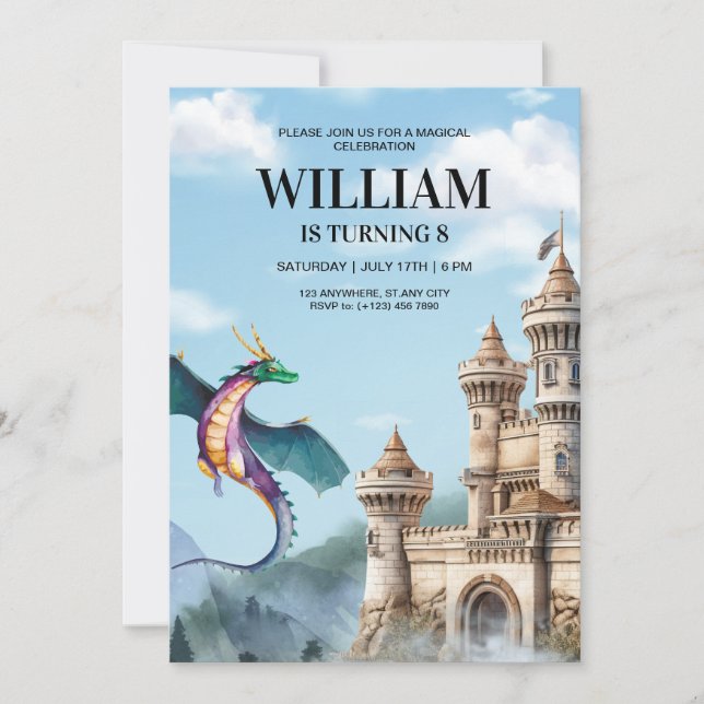 Invitation à une fête d'anniversaire de dragon Ann (Devant)