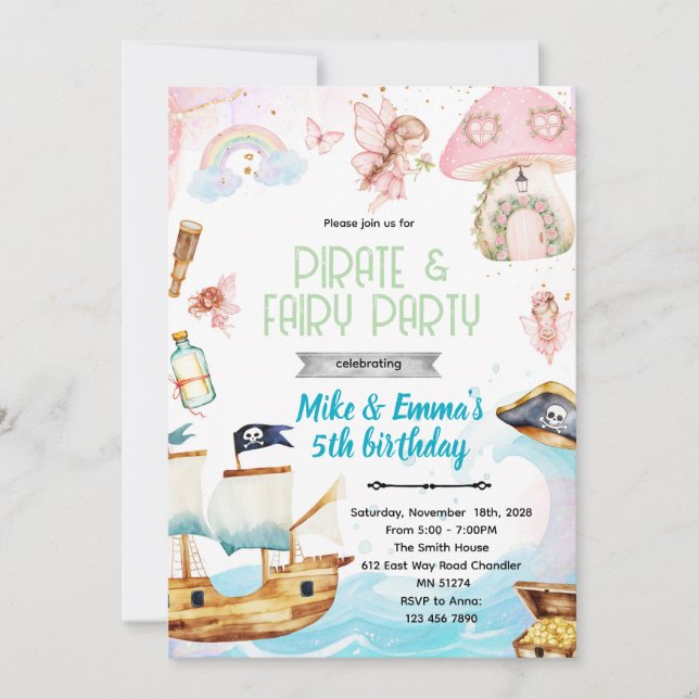 Invitation à une fête d'anniversaire de fée et de  (Devant)