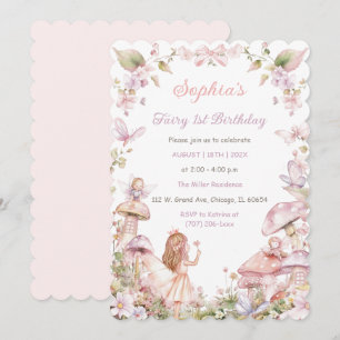 Invitation à une fête d'anniversaire de fée rose e