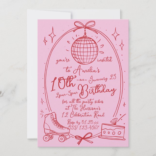 Invitation à une fête d'anniversaire de fille au r (Devant)