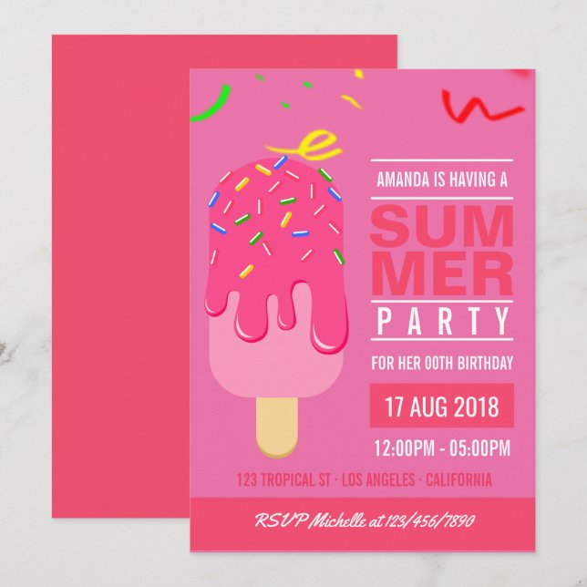 Invitation à une fête d'anniversaire de fille d'ét (Devant / Derrière)