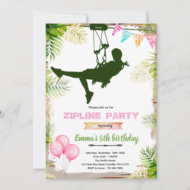 Invitation à une fête d'anniversaire de fille en t (Devant)