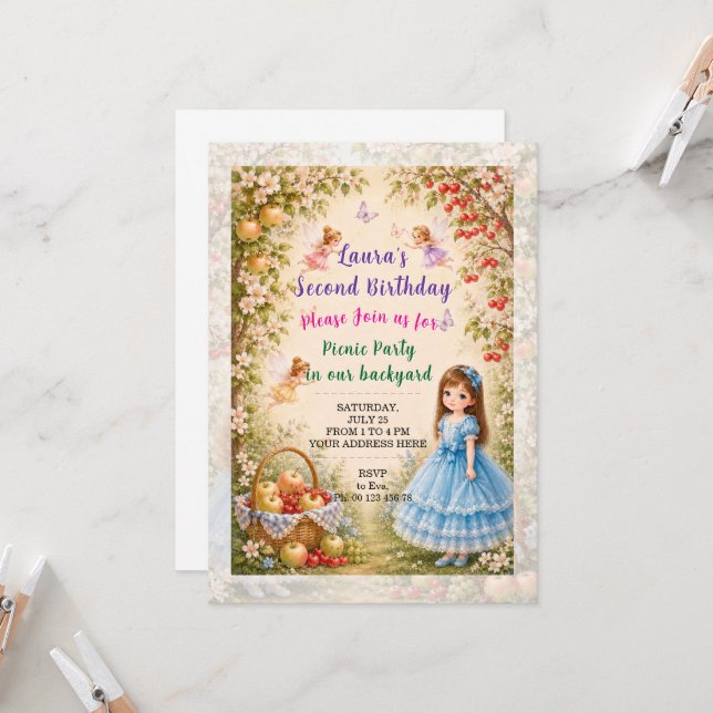 Invitation à une fête d'anniversaire de fille. Fêt (Devant/Arrière en situation)