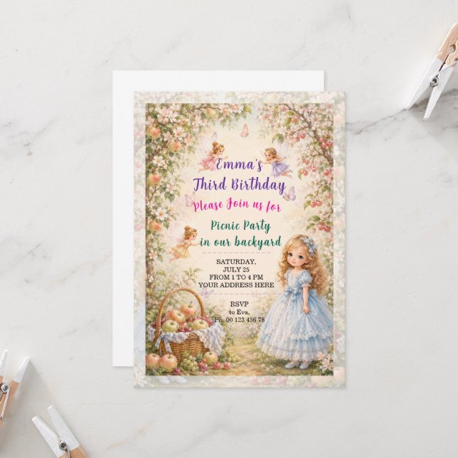 Invitation à une fête d'anniversaire de fille. Fêt (Devant/Arrière en situation)