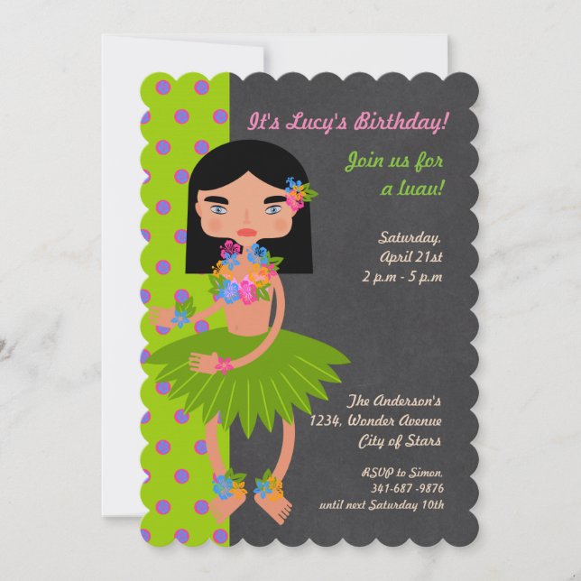 Invitation à une fête d'anniversaire de fille Luau (Devant)