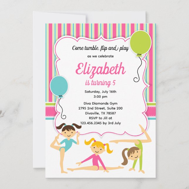 Invitation à une fête d'anniversaire de filles gym (Devant)