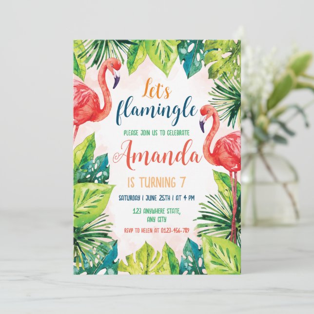 Invitation à une fête d'anniversaire de flamant ro (Debout devant)