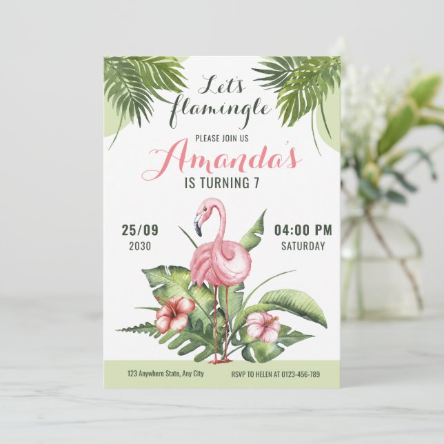 Invitation à une fête d'anniversaire de flamant ro (Debout devant)