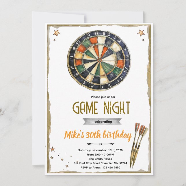Invitation à une fête d'anniversaire de fléchettes (Devant)