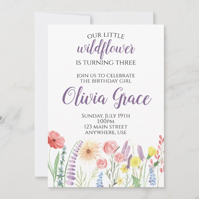 Invitation à une fête d'anniversaire de fleurs sau (Devant)