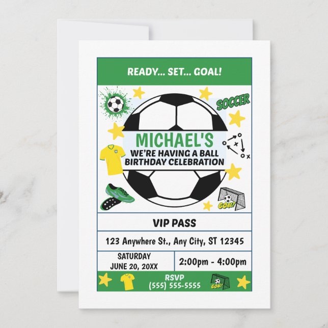Invitation à une fête d'anniversaire de football (Devant)