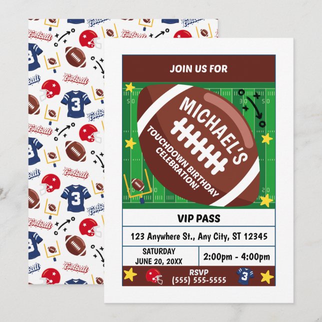 Invitation à une fête d'anniversaire de football (Devant / Derrière)