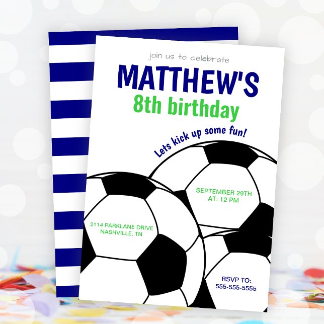 Invitation à une fête d'anniversaire de football b (Boys Soccer Birthday Party Invitation)