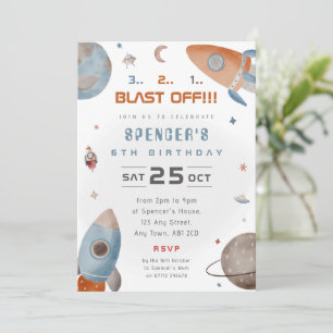 Invitation à une fête d'anniversaire de fusée spat