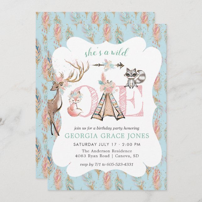 Invitation à une fête d'anniversaire de Girly Boho (Devant / Derrière)