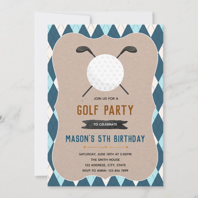 Invitation à une fête d'anniversaire de golf (Devant)