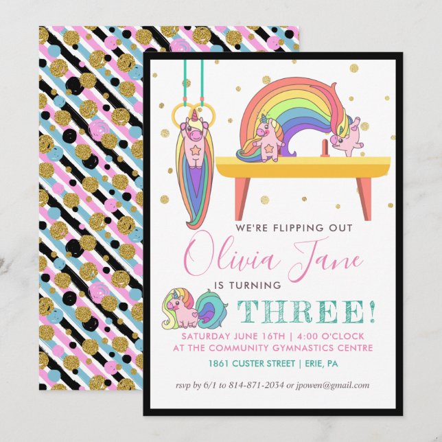 Invitation à une fête d'anniversaire de gymnastiqu (Devant / Derrière)