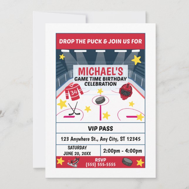 Invitation à une fête d'anniversaire de hockey (Devant)