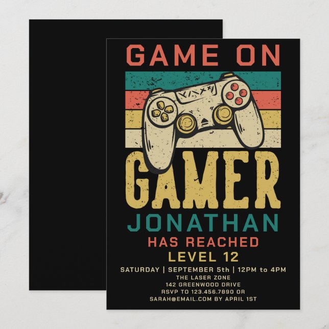 Invitation à une fête d'anniversaire de jeu vidéo  (Devant / Derrière)