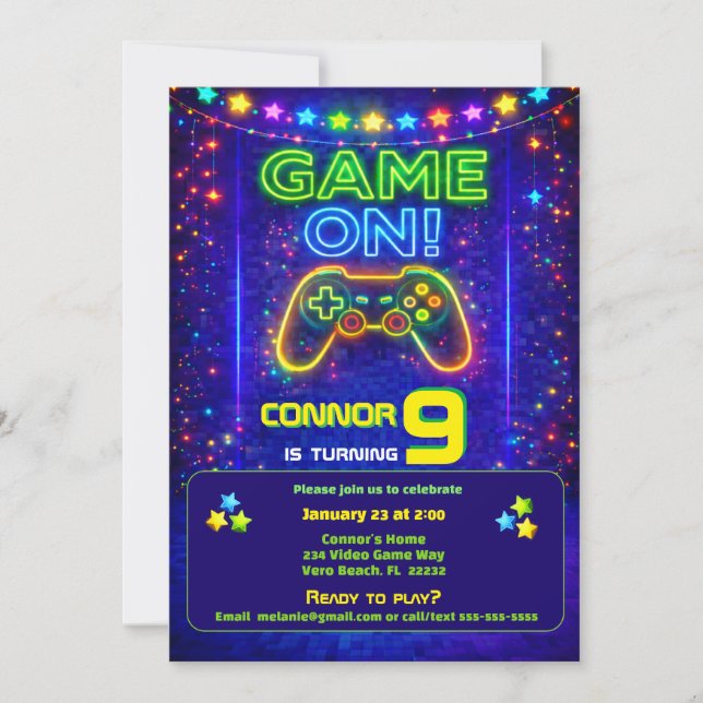 Invitation à une fête d'anniversaire de jeu vidéo  (Devant)