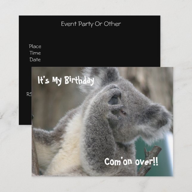 Invitation à une fête d'anniversaire de koala (Devant / Derrière)