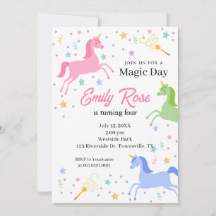 Invitation à une fête d'anniversaire de licorne