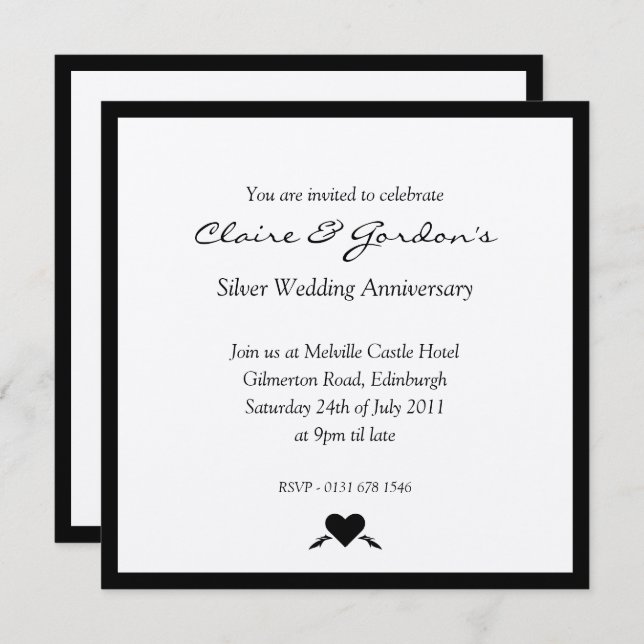 Invitation à une fête d'anniversaire de mariage d' (Devant / Derrière)