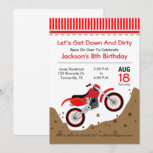 Invitation à une fête d'anniversaire de moto cross (Devant / Derrière)