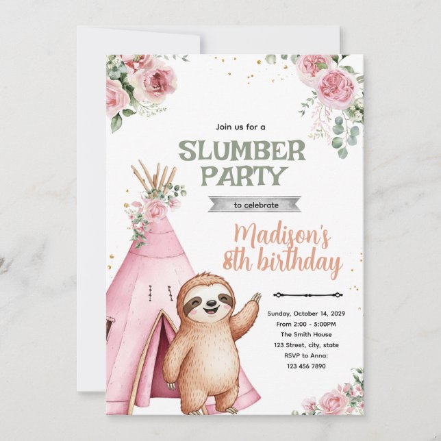 Invitation à une fête d'anniversaire de paresseux  (Devant)