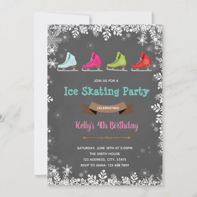 Invitation à une fête d'anniversaire de patinage s (Devant)