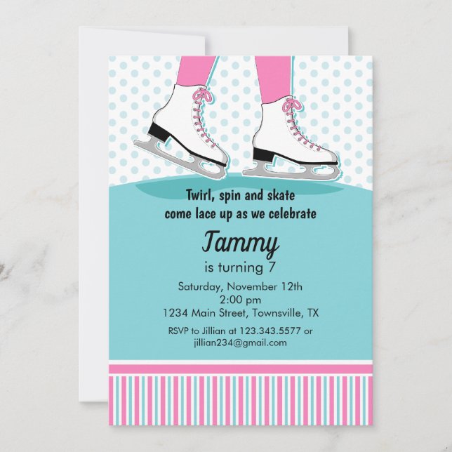 Invitation à une fête d'anniversaire de patinage s (Devant)
