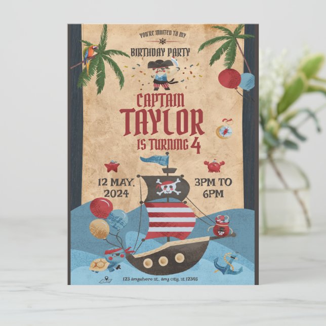 Invitation à une fête d'anniversaire de pirate coo (Debout devant)